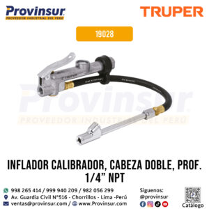 Inflador Calibrador de Cabeza Doble Profesional Conexión 1/4'' NPT 19028 Truper