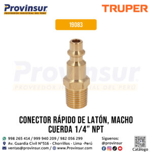 Conector Rápido de Latón Macho con Cuerda 1/4'' NPT 19083 Truper