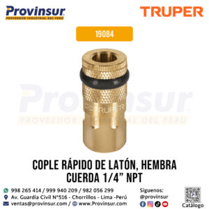 Cople Rápido de Latón Hembra de Cuerda 1/4'' NPT 19084 Truper