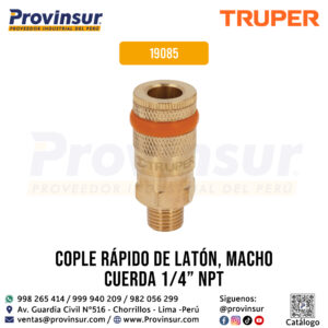 Cople Rápido de Latón Macho con Cuerda 1/4'' NPT 19085 Truper