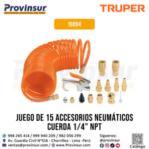Juego de 15 Accesorios Neumáticos con Cuerda 1/4'' NPT Truper