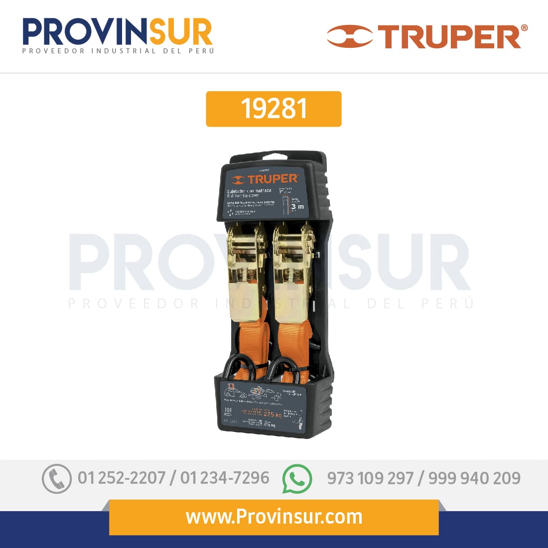 Sujetadores con matraca, carga máxima 675 kg, 2 piezas 19281 Truper 1 Sujetadores con matraca, carga máxima 675 kg, 2 piezas 19281 Truper