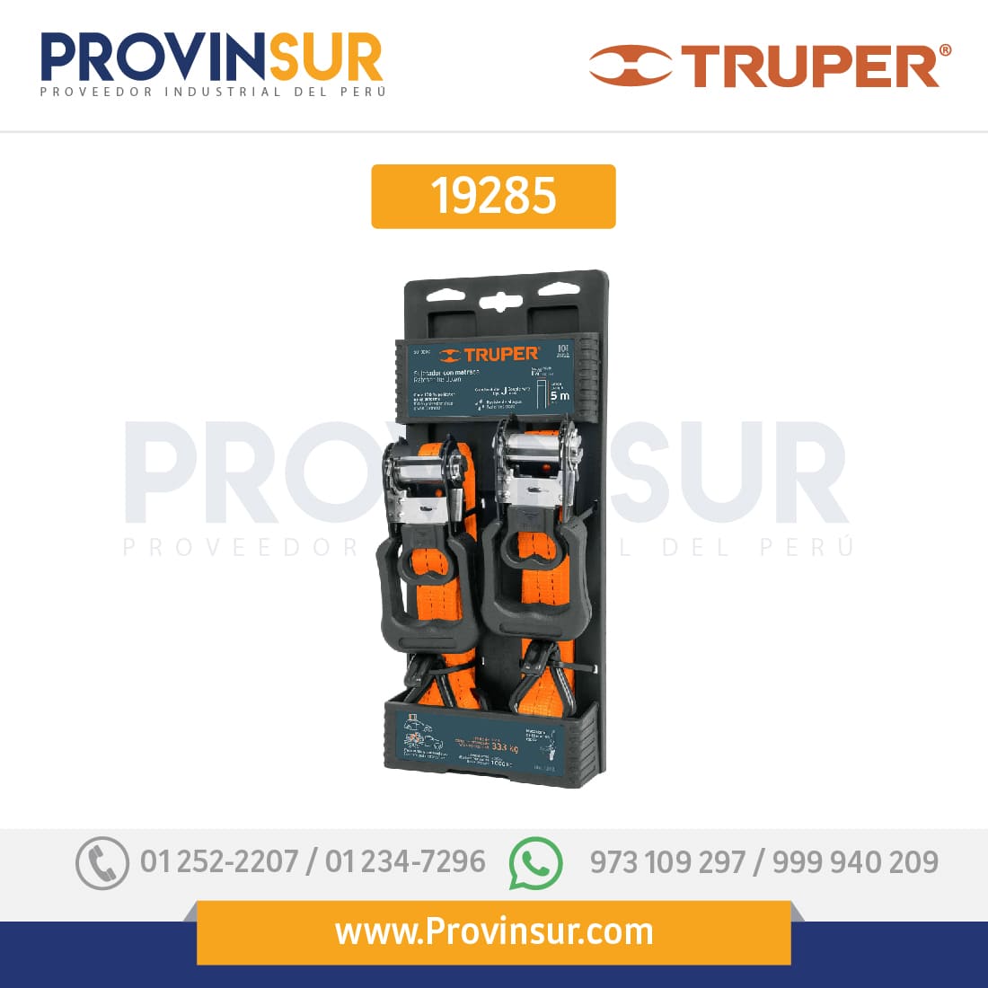 Sujetadores con matraca, carga máxima 1000 kg, 2 piezas 19285 Truper 1 Sujetadores con matraca, carga máxima 1000 kg, 2 piezas 19285 Truper