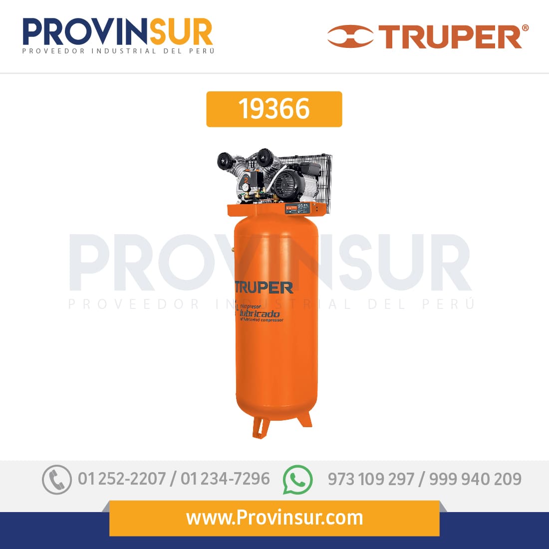 Compresor vertical 240 L, 4 HP (potencia máxima ), 220 V 19366 Truper 1 Compresor vertical 240 L, 4 HP (potencia máxima ), 220 V 19366 Truper