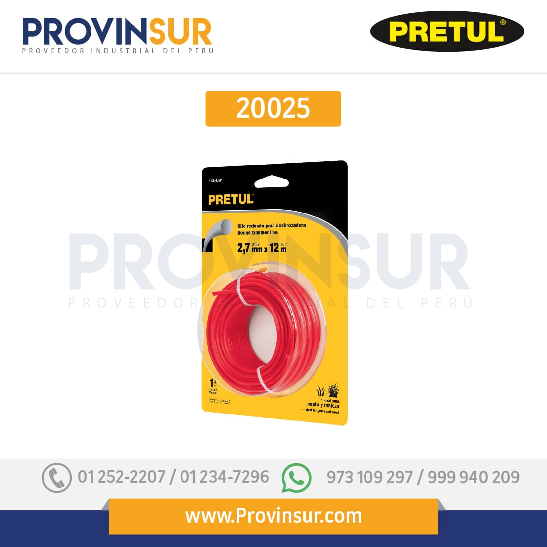 Tarjeta con 12 m hilo redondo 2.7 mm p/desbrozadora, 20025 Pretul 1 Tarjeta con 12 m hilo redondo 2.7 mm p/desbrozadora, 20025 Pretul