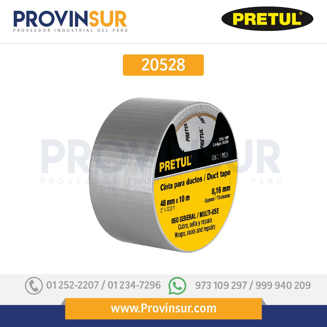 Cinta para ducto, 10 m, 20528 Pretul 1 Cinta para ducto, 10 m, 20528 Pretul