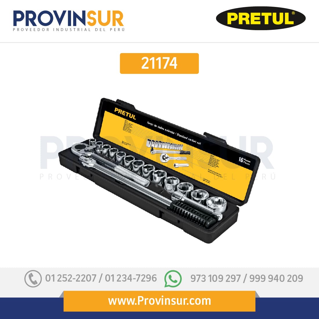 Juego de 16 herramientas 1/2" mm para mecánico, 21174 Pretul 1 Juego de 16 herramientas 1/2" mm para mecánico, 21174 Pretul