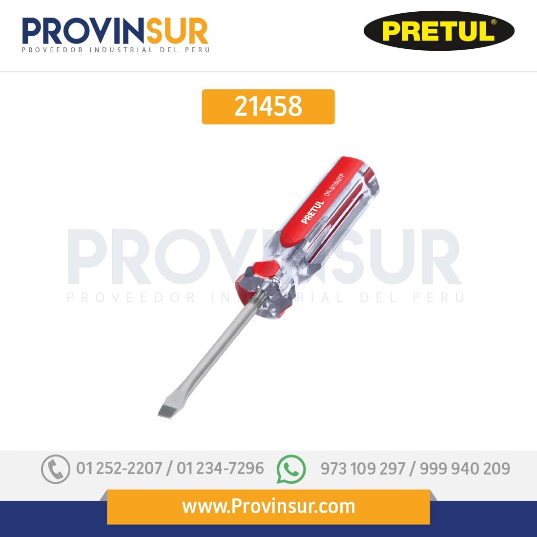 Desarmador plano, 3/16 x 4", mango PVC, Pretul 1 Desarmador plano, 3/16 x 4", mango PVC, Pretul