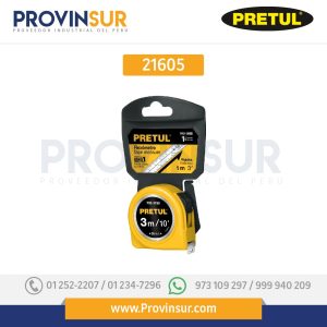 Flexómetro, amarillo, 3m, cinta 13mm, tarjeta plástica 21605 Pretul