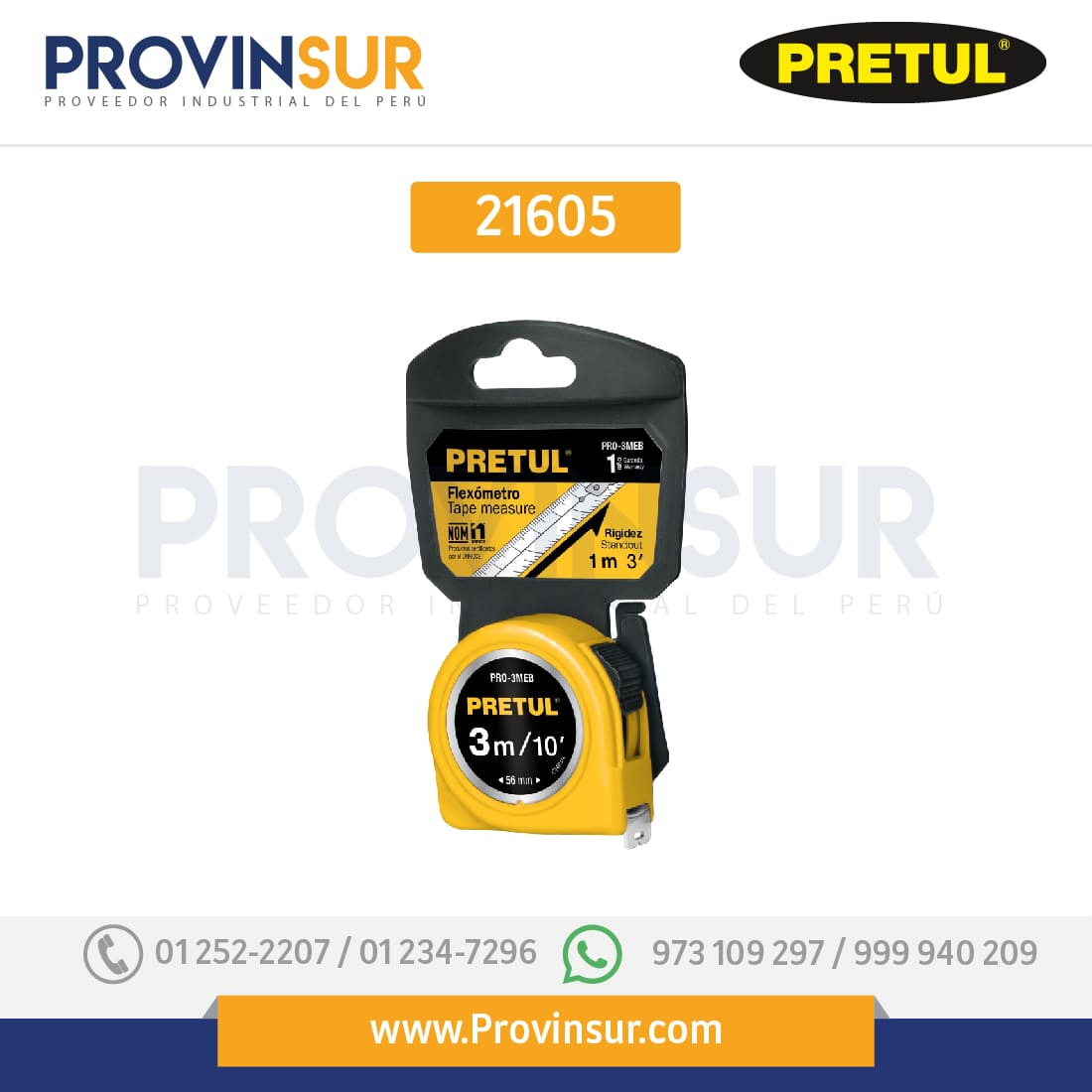 Flexómetro, amarillo, 3m, cinta 13mm, tarjeta plástica 21605 Pretul 1 Flexómetro, amarillo, 3m, cinta 13mm, tarjeta plástica 21605 Pretul