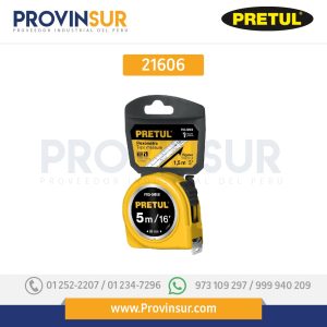 Flexómetro, amarillo, 5m, cinta 19mm, tarjeta plástica 21606 Pretul