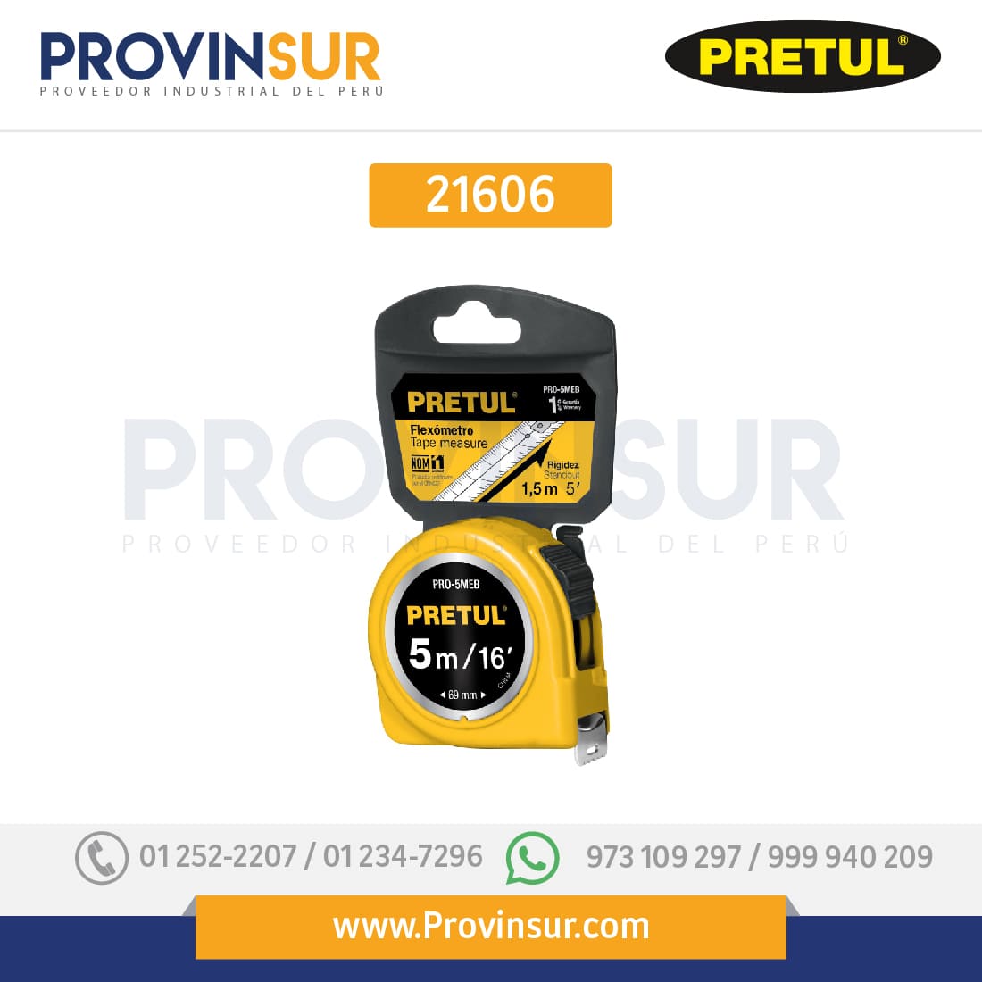 Flexómetro, amarillo, 5m, cinta 19mm, tarjeta plástica 21606 Pretul 1 Flexómetro, amarillo, 5m, cinta 19mm, tarjeta plástica 21606 Pretul
