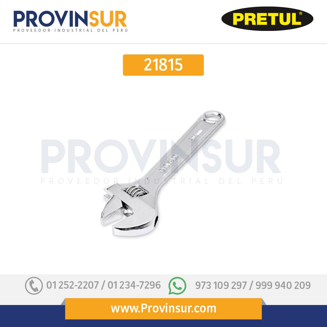 Llave ajustable (perico), cromado 8" 21815 Pretul 1 Llave ajustable (perico), cromado 8" 21815 Pretul