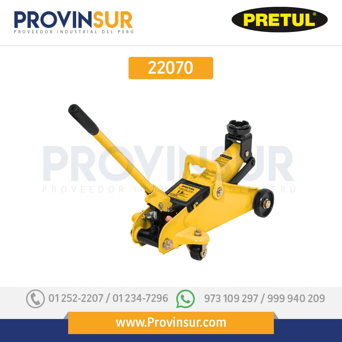 Gato hidráulico de patín, 1.5 ton 22070 Pretul 1 Gato hidráulico de patín, 1.5 ton 22070 Pretul
