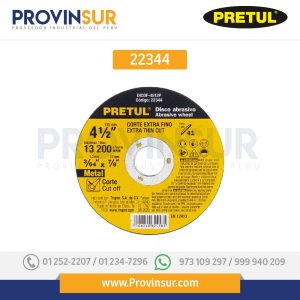 Disco Tipo 41 para corte fino de metal 4-1/2", 1.2 mm 22344 Pretul
