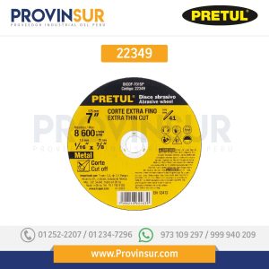 Disco Tipo 41 para corte fino de metal 7", 1.5 mm 22349 Pretul