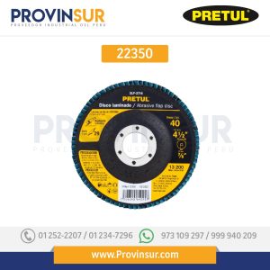 Disco laminado, 4-1/2", grano 40, centro 7/8", 22350 Pretul