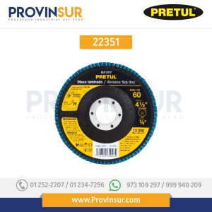 Disco laminado, 4-1/2", grano 60, centro 7/8", 22351 Pretul