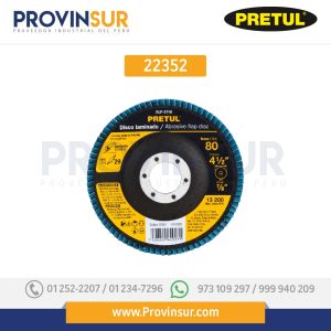 Disco laminado, 4-1/2", grano 80, centro 7/8", 22352 Pretul
