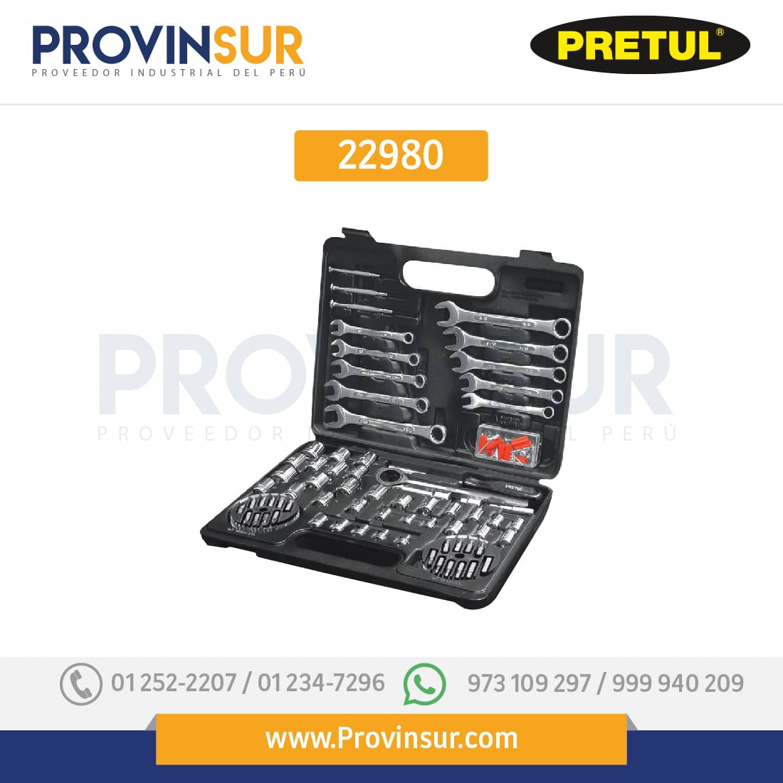 Juego de 71 herramientas 1/4" y 3/8" para mecánico, 22980 Pretul 1 Juego de 71 herramientas 1/4" y 3/8" para mecánico, 22980 Pretul