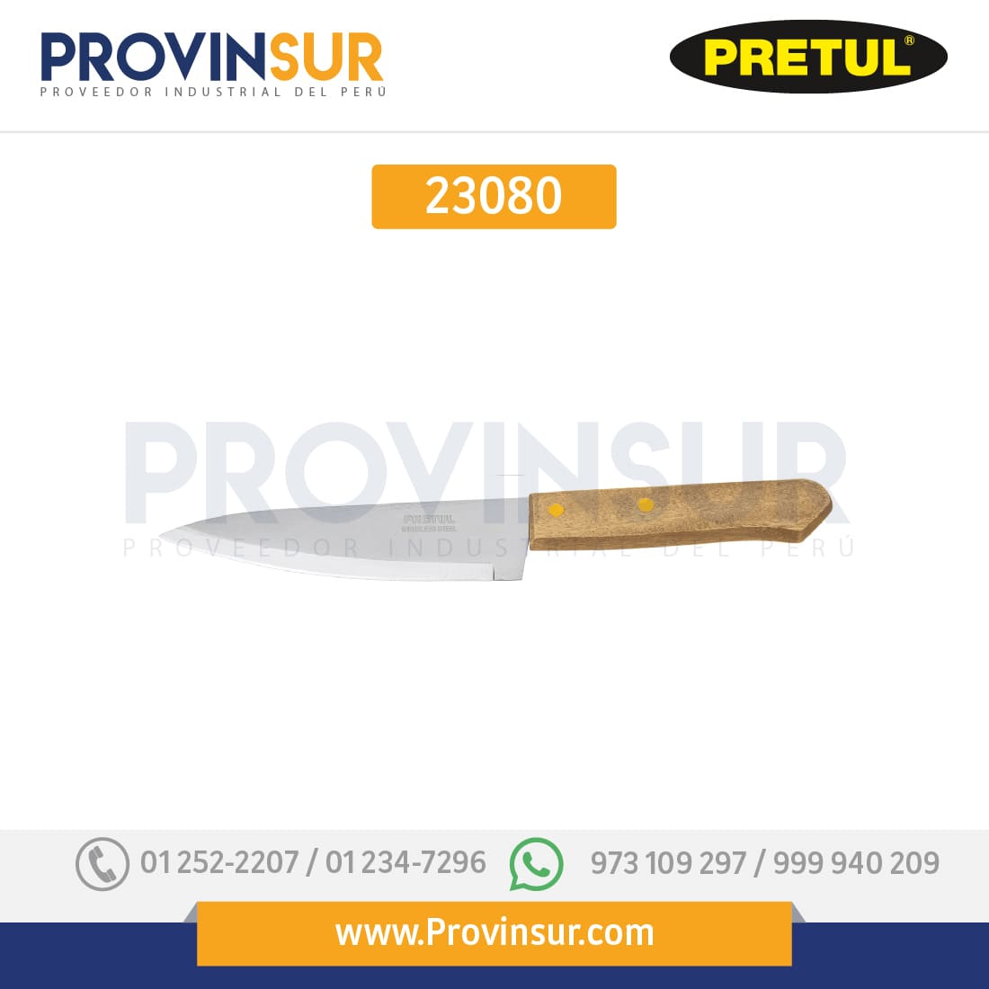 Cuchillo de chef, mango madera, 6" 23080 Pretul 1 Cuchillo de chef, mango madera, 6" 23080 Pretul