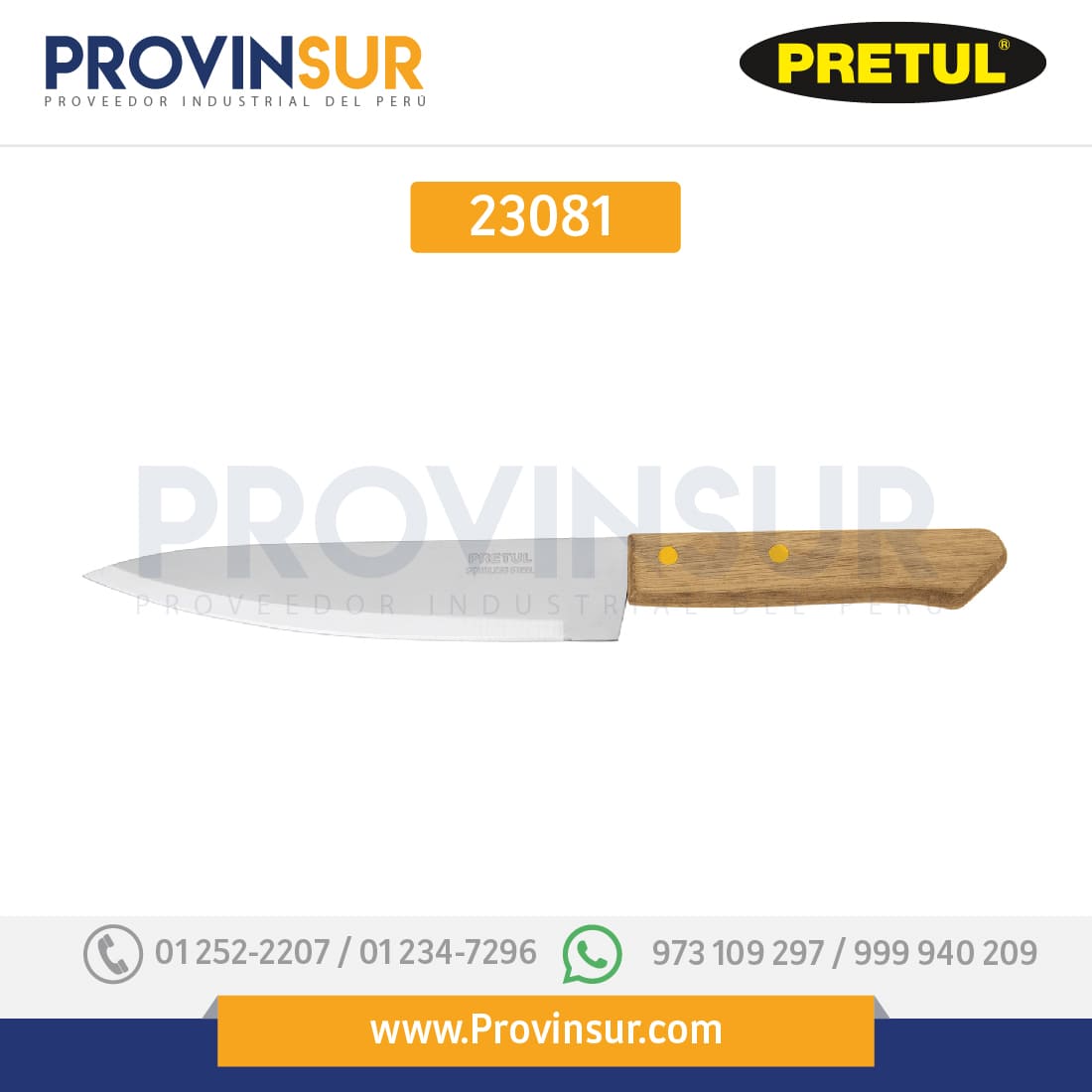 Cuchillo de chef, mango madera, 7" 23081 Pretul 1 Cuchillo de chef, mango madera, 7" 23081 Pretul