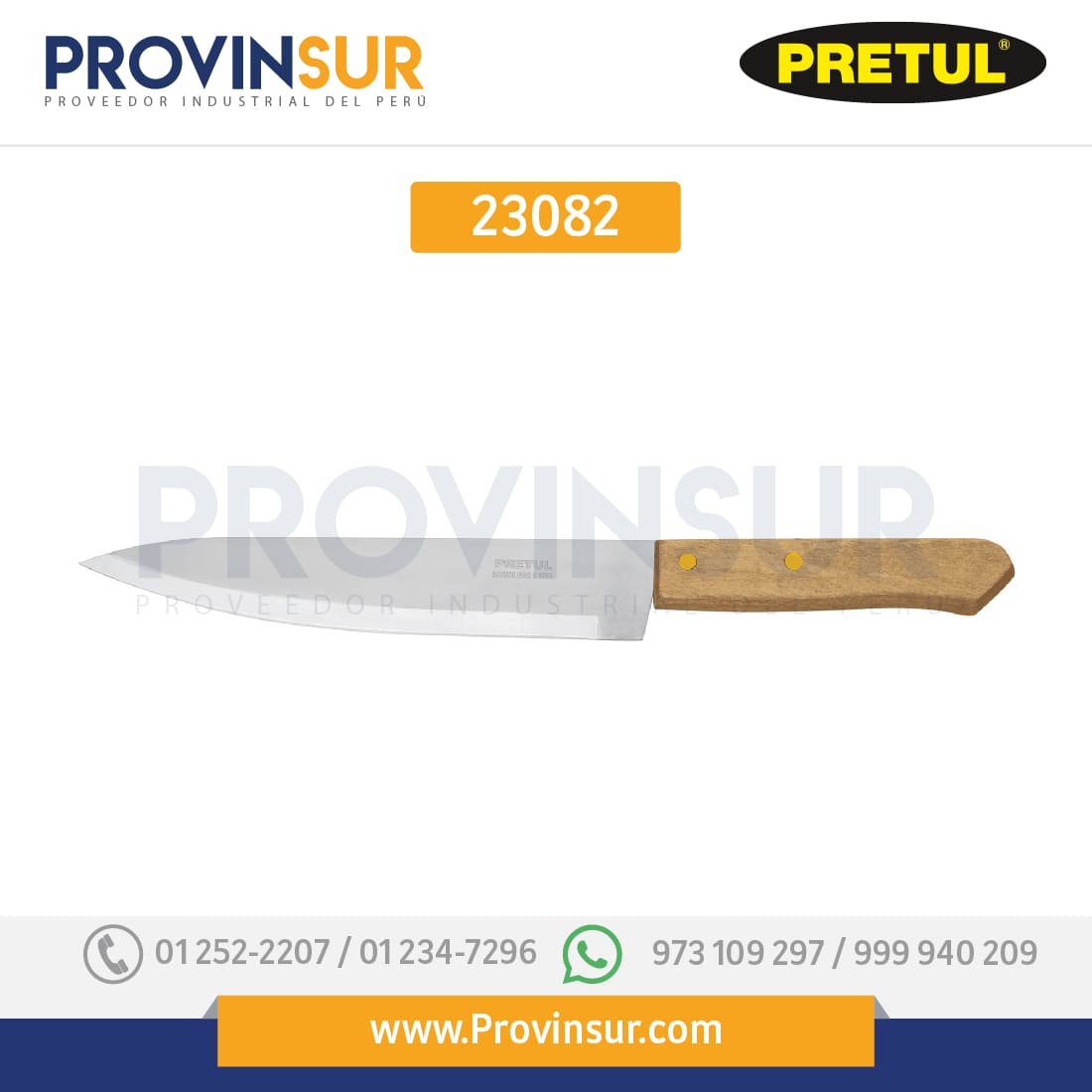 Cuchillo de chef, mango madera, 8" 23082 Pretul 1 Cuchillo de chef, mango madera, 8" 23082 Pretul