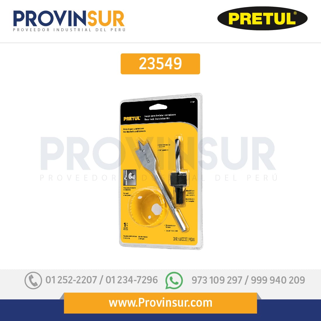 Juego de 3 piezas para instalar cerraduras, 23549 Pretul 1 Juego de 3 piezas para instalar cerraduras, 23549 Pretul