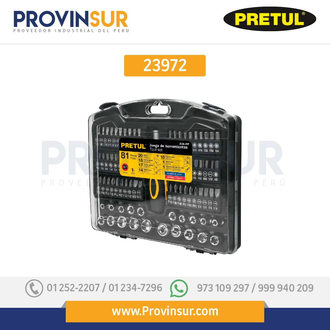 Juego de 81 herramientas 1/4" para mecánico, 23972 Pretul 1 Juego de 81 herramientas 1/4" para mecánico, 23972 Pretul