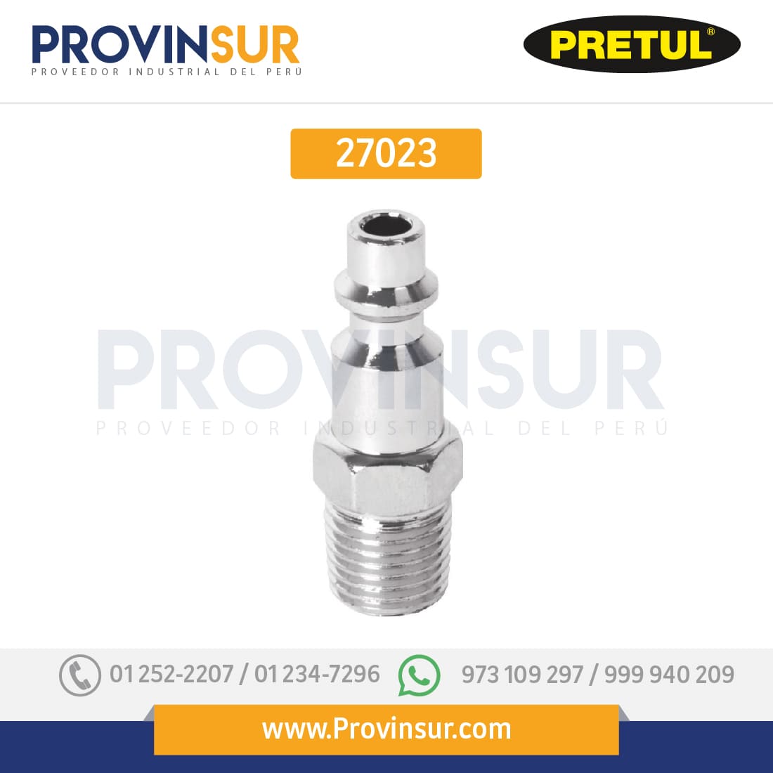 Conector rápido, tipo M, cuerda 1/4 NPT, macho 27023 Pretul 1 Conector rápido, tipo M, cuerda 1/4 NPT, macho 27023 Pretul