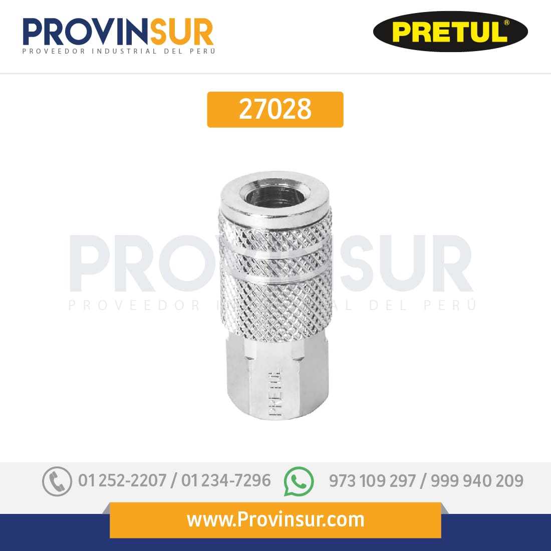 Cople acero, cuerda 1/4NPT, hembra, 27028 Pretul 1 Cople acero, cuerda 1/4NPT, hembra, Pretul