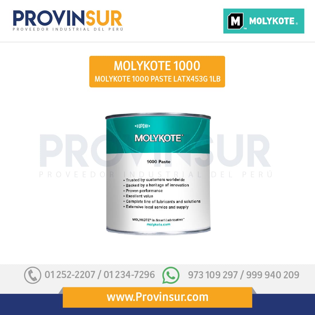 Pasta lubricante sólida 453g Molykote 1000 1 Pasta lubricante sólida 453g Molykote 1000
