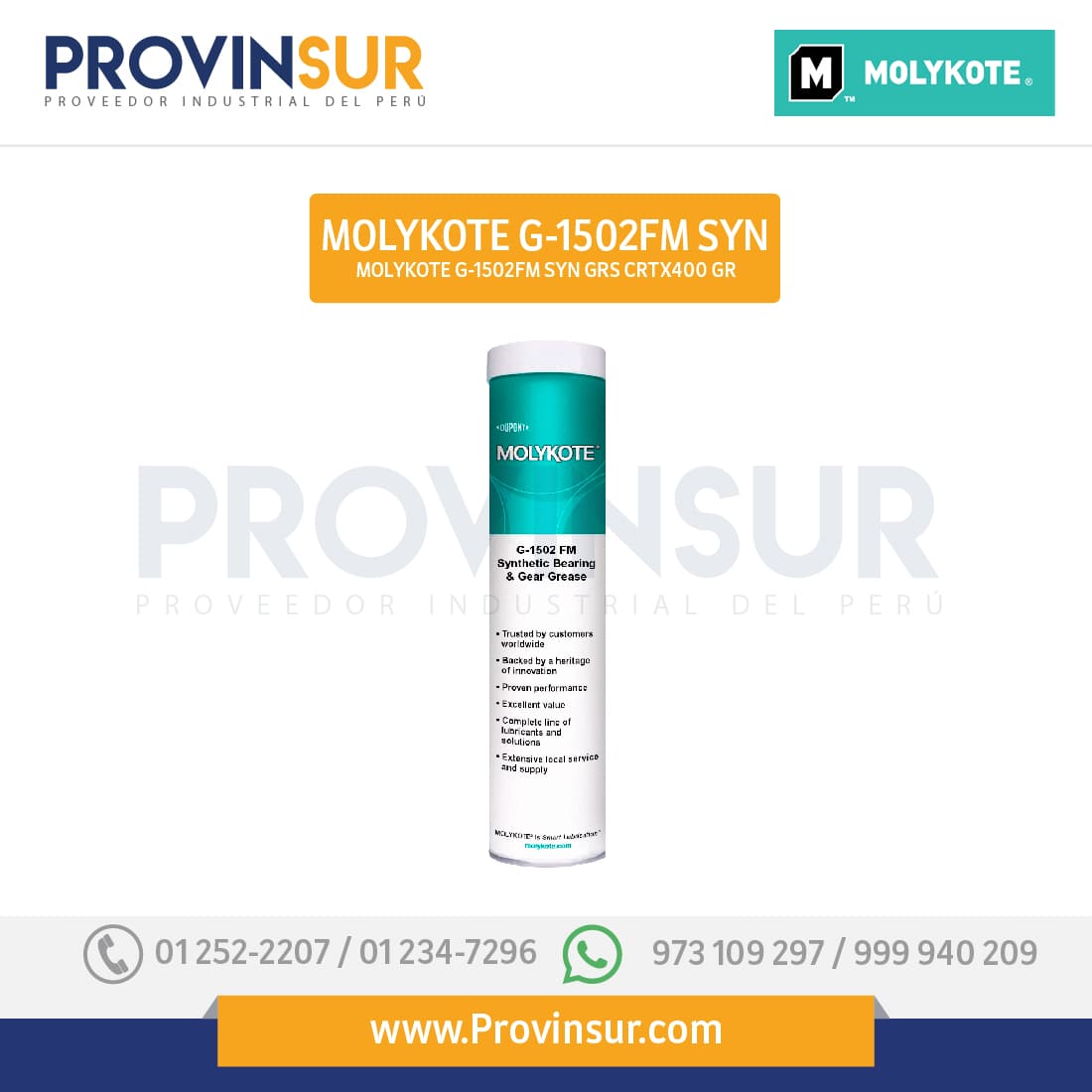 Grasa Sintética para Rodamientos y Engranajes 400g Molykote G-1502 FM 1 Grasa Sintética para Rodamientos y Engranajes 400g Molykote G-1502 FM