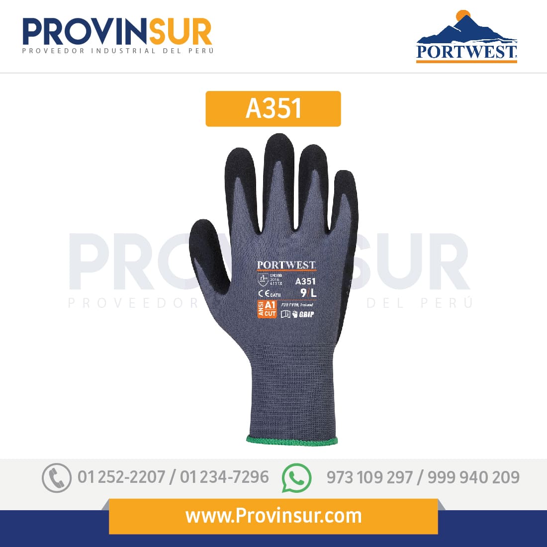 Guanti Da Lavoro Portwest Dermiflex Plus A351G8RXL - Antiscivolo E Morbidi - Nero/Grigio, Taglia XL