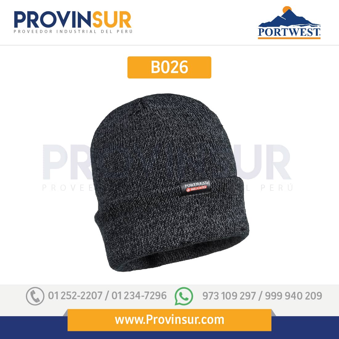 Gorro reflectante de punto, con forro de Insulatex B026 Portwest 1 Gorro reflectante de punto, con forro de Insulatex B026 Portwest