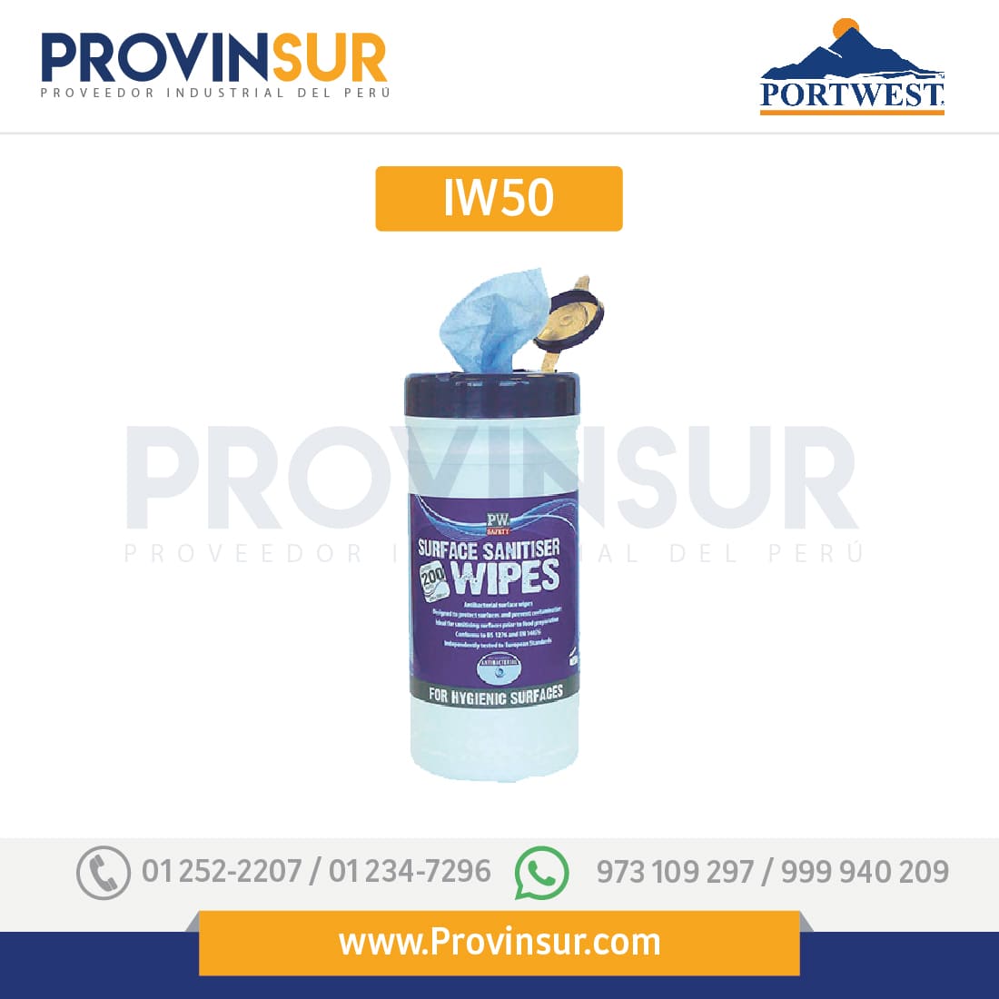 Toallitas Sanitiser para superficies IW50 Portwest 1 Toallitas Sanitiser para superficies IW50 Portwest