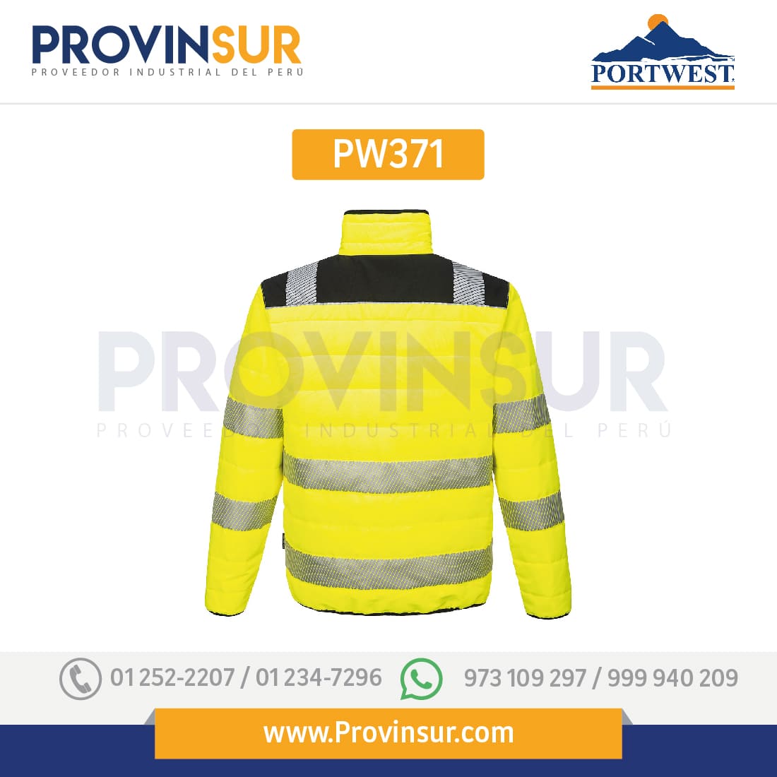 Chaqueta acolchada de alta visibilidad PW3 PW371 Portwest 4 Chaqueta acolchada de alta visibilidad PW3 PW371 Portwest