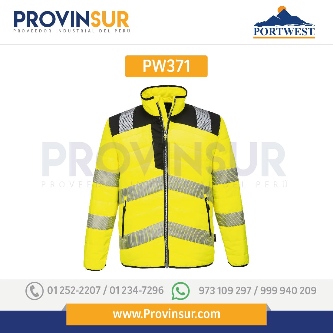 Chaqueta acolchada de alta visibilidad PW3 PW371 Portwest 3 Chaqueta acolchada de alta visibilidad PW3 PW371 Portwest