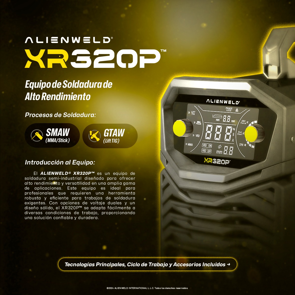 Maquina de solda XR320P AlienWeld ( 320 amperios) (Procesos: Electrodo y TIG ) 3 Venta de Maquina de soldar SMAW GTAW 320 amperios alienweld xr320p Provinsur Importador Distribuidor Mayorista 2 Lima Peru