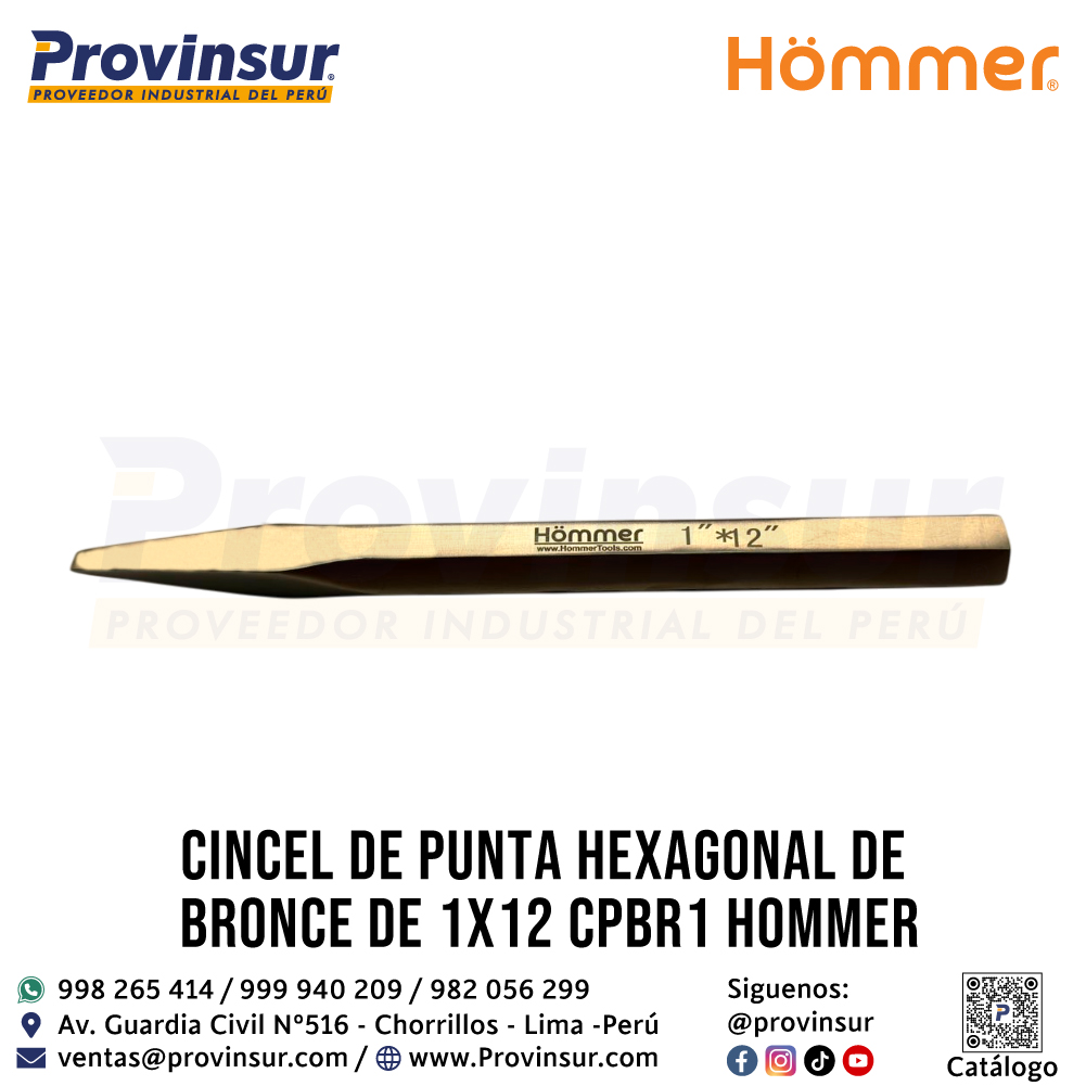 CINCEL DE PUNTA HEXAGONAL DE BRONCE DE 1"X12" CPBR1 HOMMER 1 CINCEL DE PUNTA HEXAGONAL DE BRONCE DE 1"X12" CPBR1 HOMMER