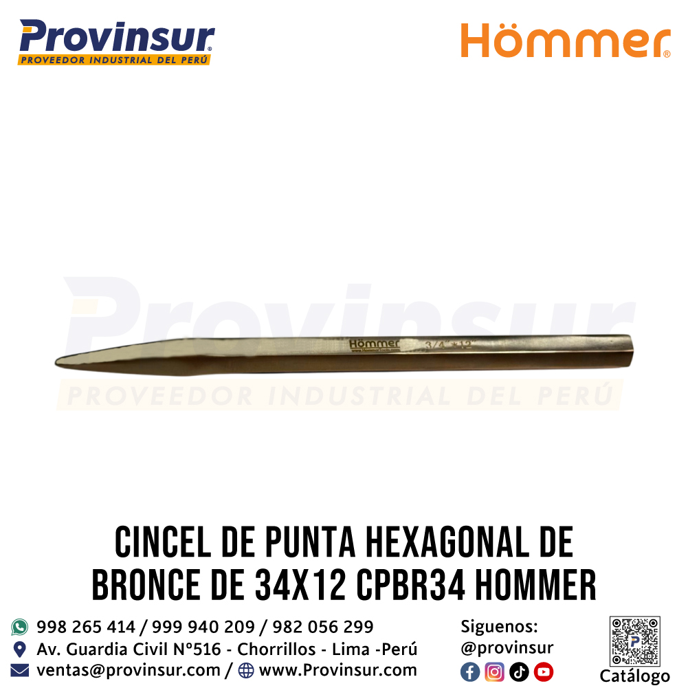 CINCEL DE PUNTA HEXAGONAL DE BRONCE DE 3/4"X12" CPBR34 HOMMER 1 CINCEL DE PUNTA HEXAGONAL DE BRONCE DE 3/4"X12" CPBR34 HOMMER
