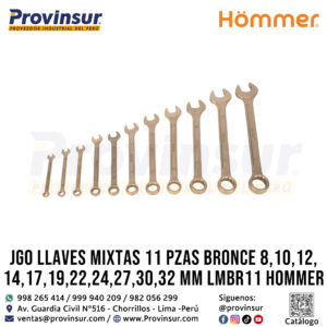 Inicio Nuevo 37 JGO LLAVES MIXTAS 11 PZAS BRONCE 8,10,12,14,17,19, 22, 24, 27, 30 y 32 MM LMBR11 HOMMER