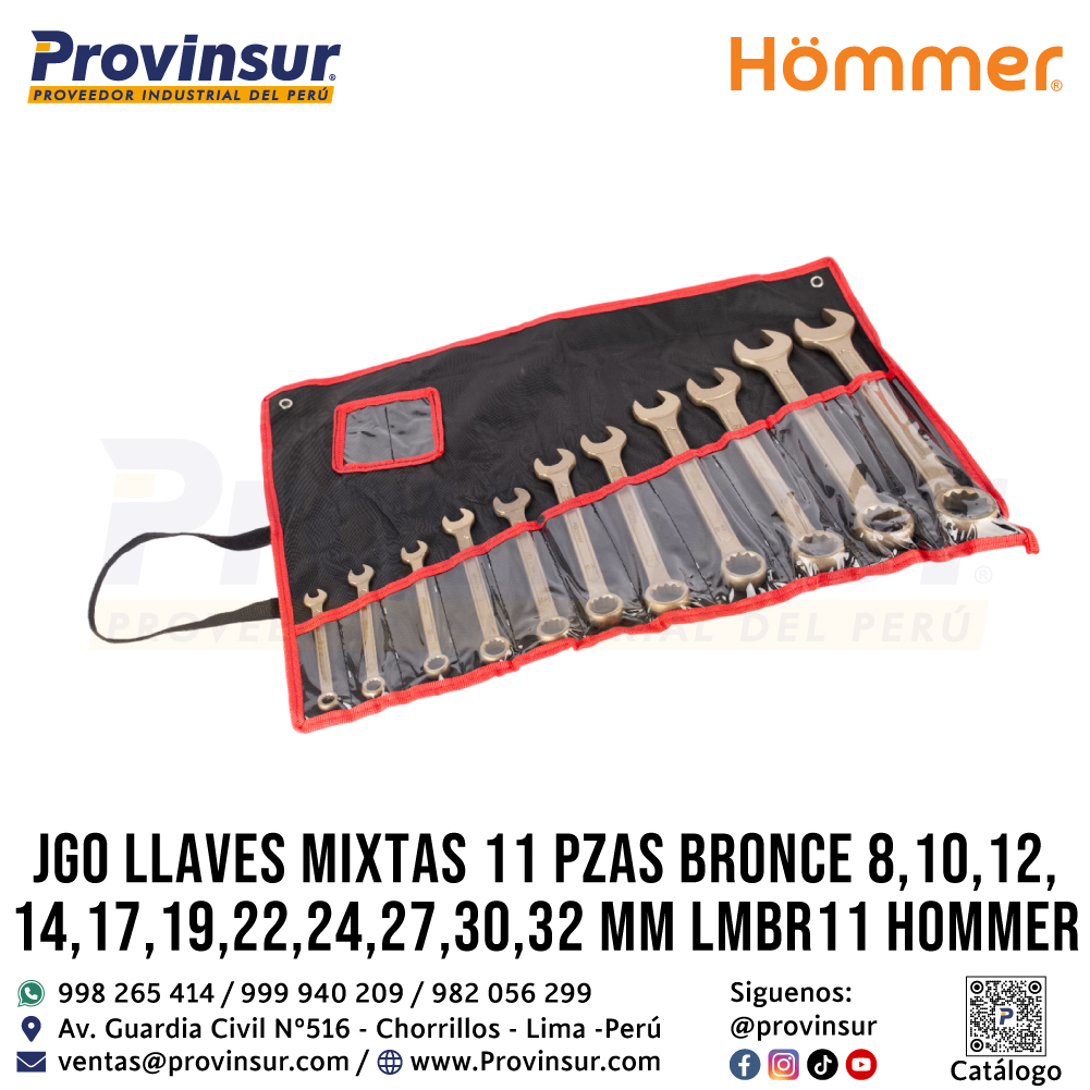 JGO LLAVES MIXTAS 11 PZAS BRONCE 8,10,12,14,17,19, 22, 24, 27, 30 y 32 MM LMBR11 HOMMER 2 JGO LLAVES MIXTAS 11 PZAS BRONCE 8,10,12,14,17,19, 22, 24, 27, 30 y 32 MM LMBR11 HOMMER