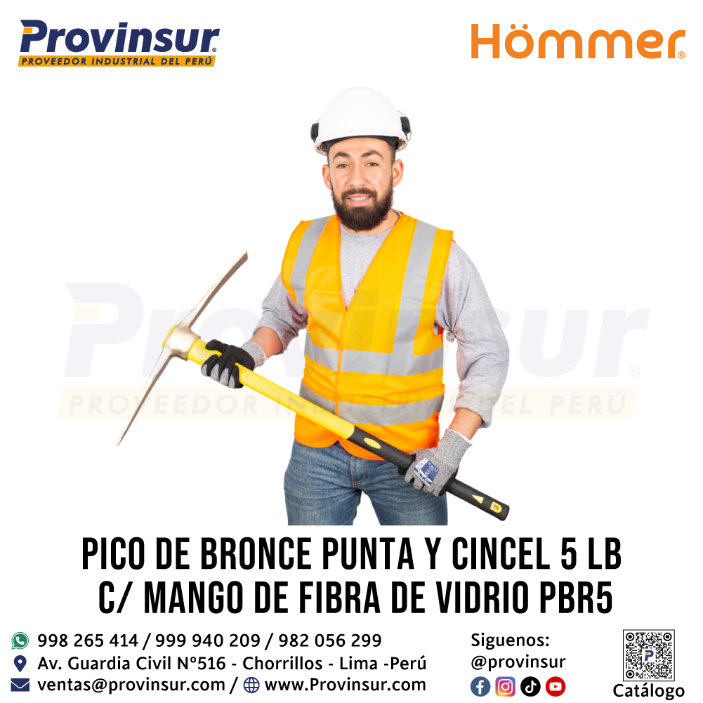 PICO DE BRONCE PUNTA Y CINCEL 5 LB C/ MANGO DE FIBRA DE VIDRIO PBR5 HOMMER 3 PICO DE BRONCE PUNTA Y CINCEL 5 LB C/ MANGO DE FIBRA DE VIDRIO PBR5 HOMMER