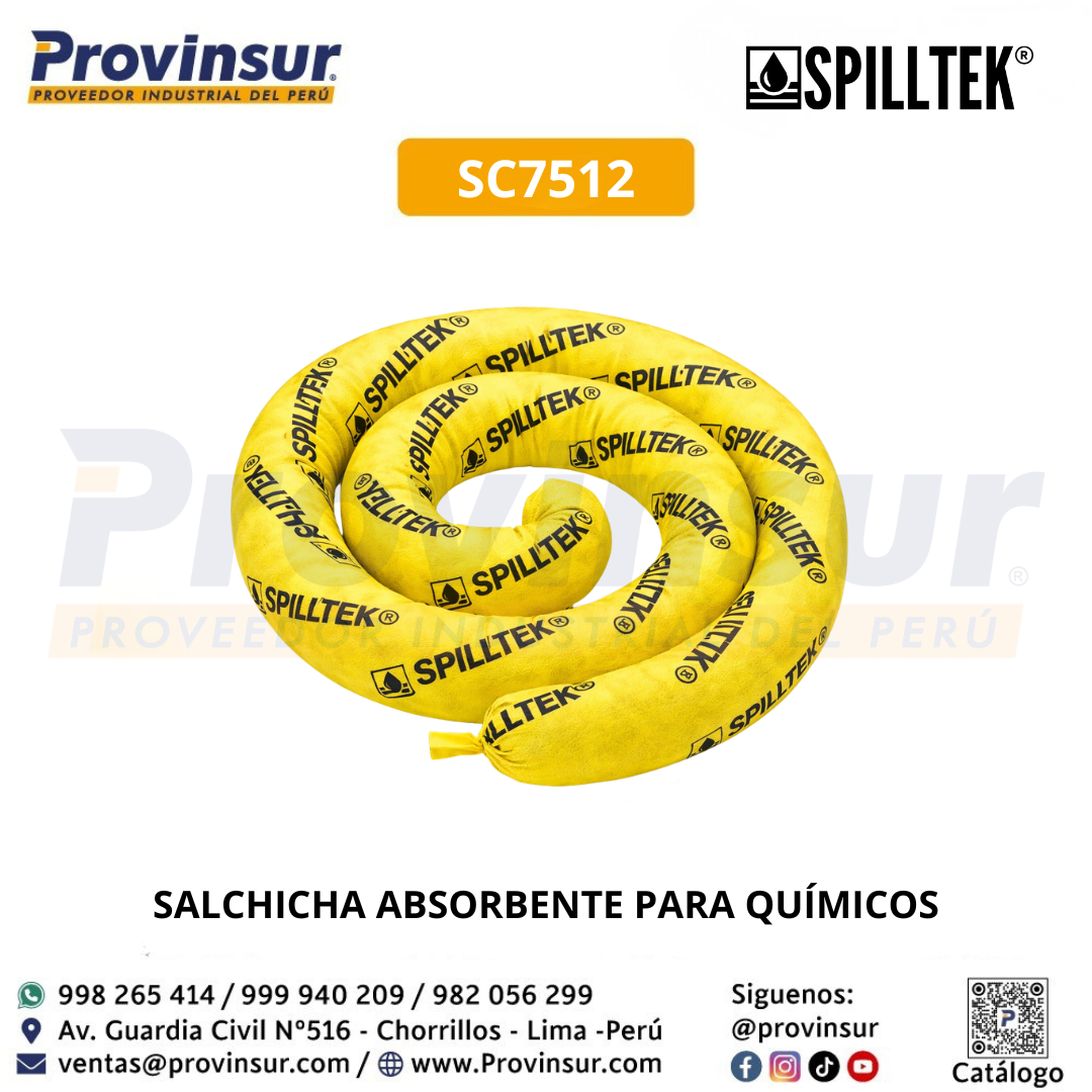SALCHICHA ABSORBENTE PARA QUÍMICOS SC7512 SPILLTEK 1 SALCHICHA ABSORBENTE PARA QUÍMICOS SC7512 SPILLTEK